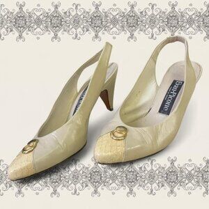 Vintage Cream leather slingback kitten heels